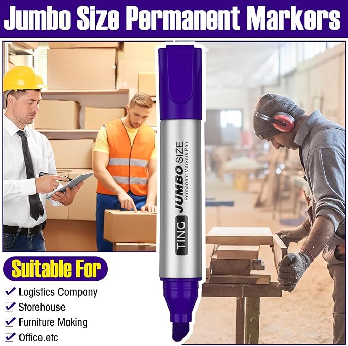 Fuutreo 10 Pack Jumbo Permanent Markers Bulk Large Chisel Tip Permanent Markers - Image 6