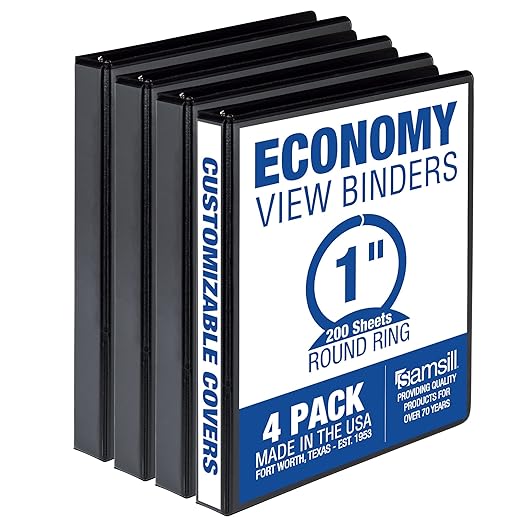 Samsill 1 Inch 3 Ring Binders, Made in USA, Economy Round Ring, 200 Sheet by Samsill