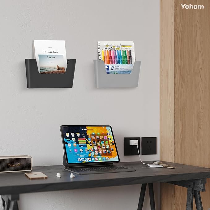 YOHOM No Drilling File Holder Wall Mails Magazines Organizer Adhesive Door Mount - Image 5