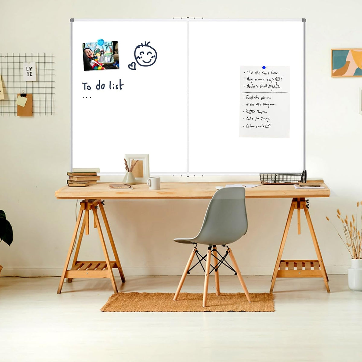 JILoffice Large Foldable White Board 60x40 Inches, Dry Erase Magnetic White B...