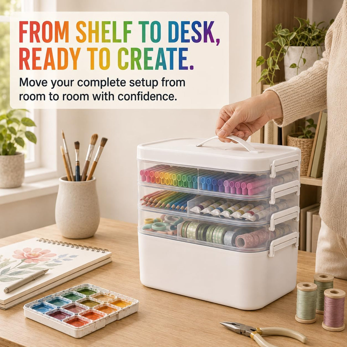 16 QT Art Supply Storage Organizer, 4-Tier with Removable Trays