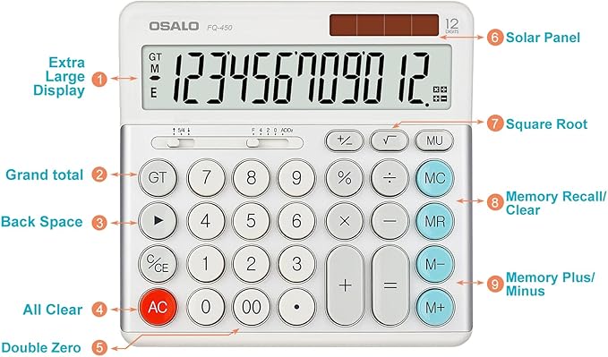 OSALO Desktop Calculator Extra Large Display 12-Digit Big Buttons Accounting - Image 2