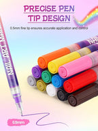 EBANKU 12 Colors Nail Art Pens Kit 0.5MM Ultra-Fine Tip 3D Nail Polish Pens - Image 4