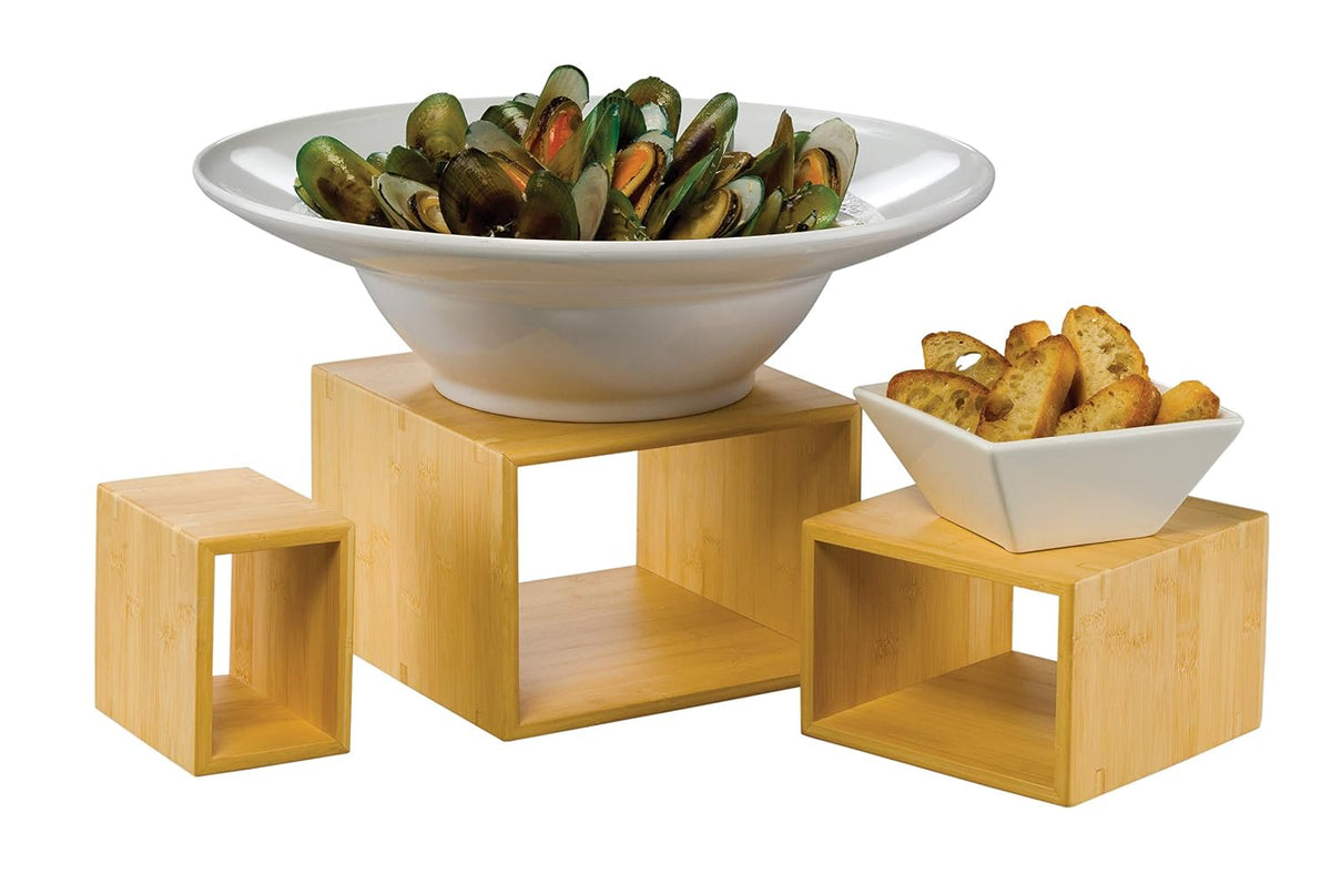 American Metalcraft BAMRN1 Natural Bamboo Riser Display Set, Brown, 3 Pieces