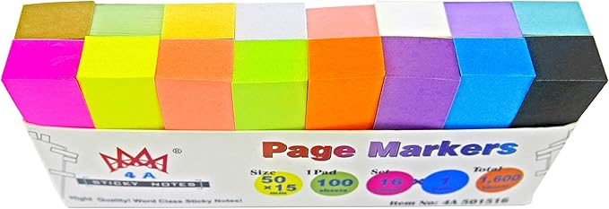 4A 2 Packs Sticky Note Tabs Flags 0.6 x 2 Inches, 16 Colors, Small Sticky Notes - Image 3