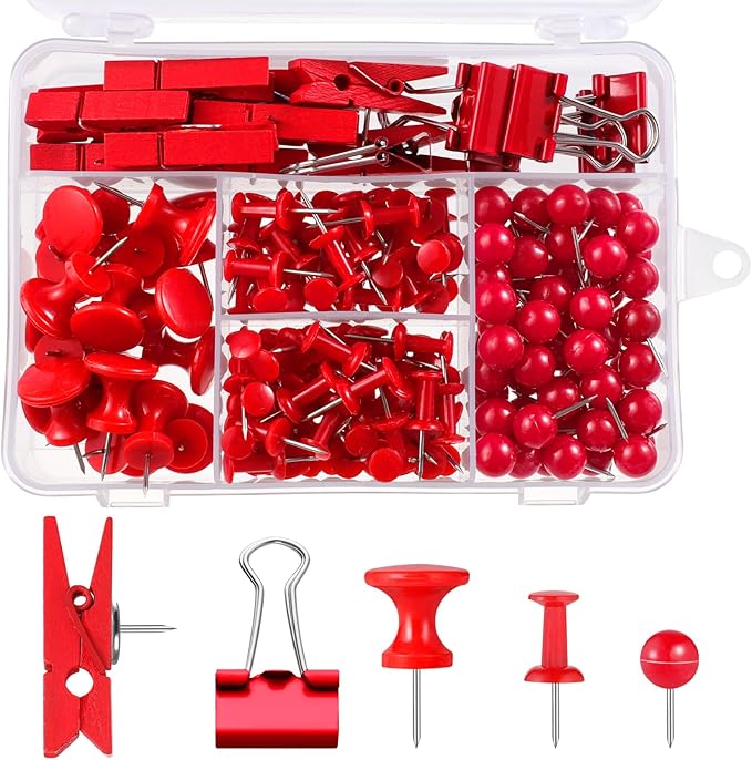 200 Pieces Push Pins, 5 Style Red Thumb Tacks Decorative Push Pins by BESARME