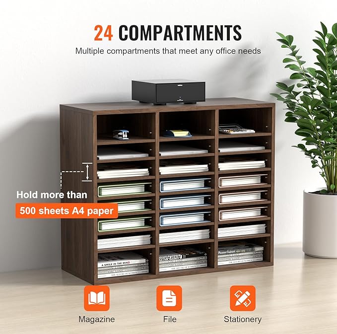 VEVOR 24-Compartment Office Mailbox, Adjustable Shelves, Wood Literature Sorter - Image 5