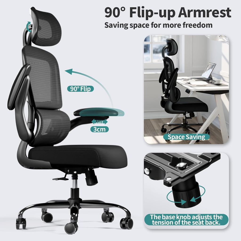 tralt office chair ergonomic desk chair with lumbar showing dimensions
