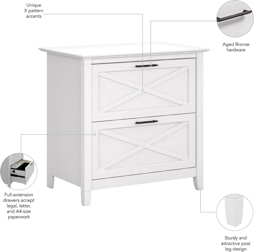 Bush Home Key West 2 Drawer Lateral File Cabinet in Pure White Oak, Document Storage for Home Office, Accent Chest with Drawers