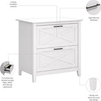 Bush Home Key West 2 Drawer Lateral File Cabinet in Pure White Oak, Document Storage for Home Office, Accent Chest with Drawers