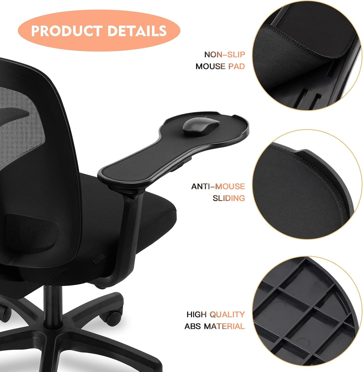Ergonomic armrest Mouse pad for Chair, Chair arm Mouse Tray