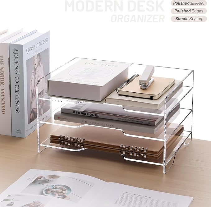 SANRUI Paper Letter Tray Organizer 3 Tier Acrylic Desk File Organizer - Image 4