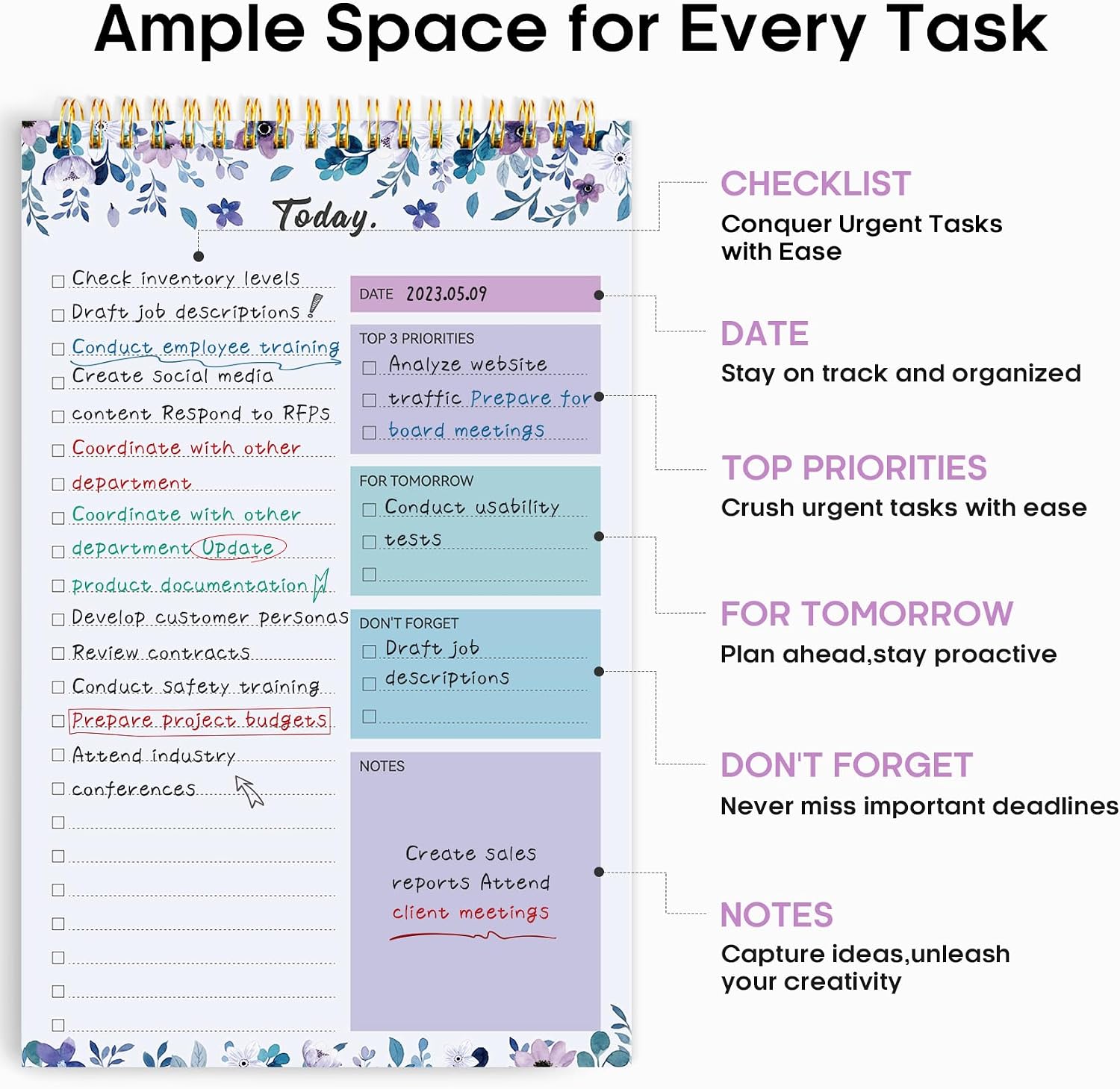To Do List Notepad, Undated Daily Planner for Work and Goal Setting | VioletBloom, 52 Sheets, 9.8" x 6.5" , for Office, Home and school, Daily Task Planning, Notes and Everyday Organization