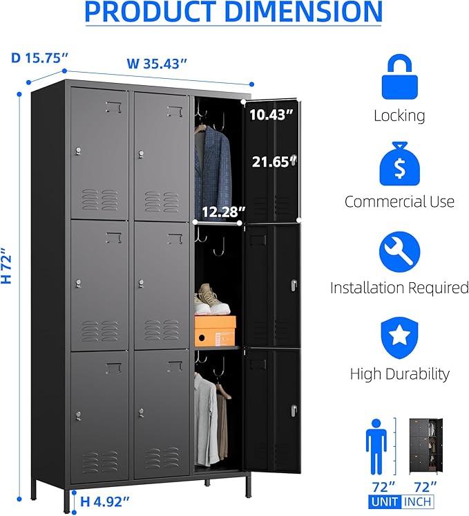 SUPEER 9 Doors Metal Lockers for Employees - Image 3