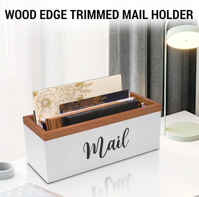 100% Real Wood Mail Organizer for Countertop, Dual-Sided Mail Script Design - Image 8