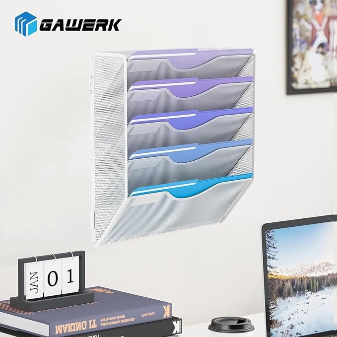 Gawerk 5 Tier Hanging Wall File Organizer, Mesh Mail Paper Orgnization Hanging - Image 6