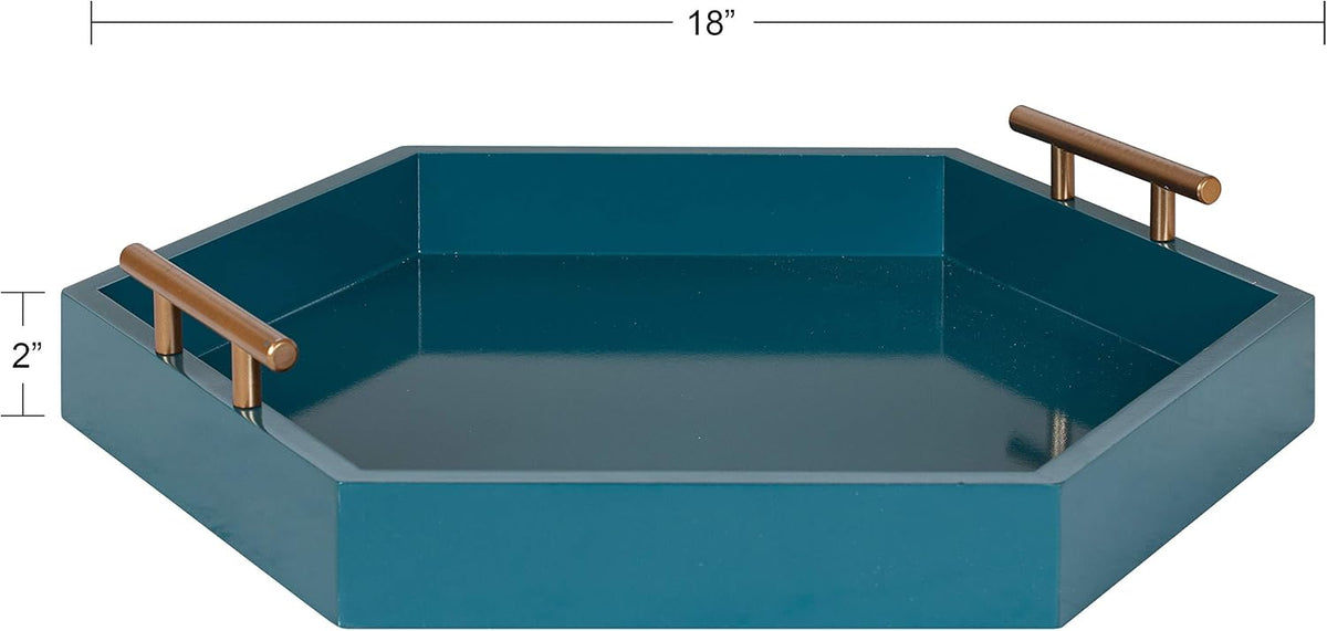 Kate and Laurel Lipton Modern Hexagon Tray, 18 x 18, Teal, Midcentury Decorat...