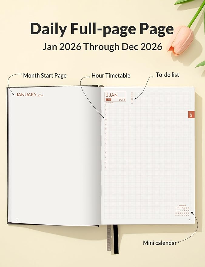 SUNEE 2026 Daily Planner A5 Hardcover – Hourly Schedule Organizer - Image 2