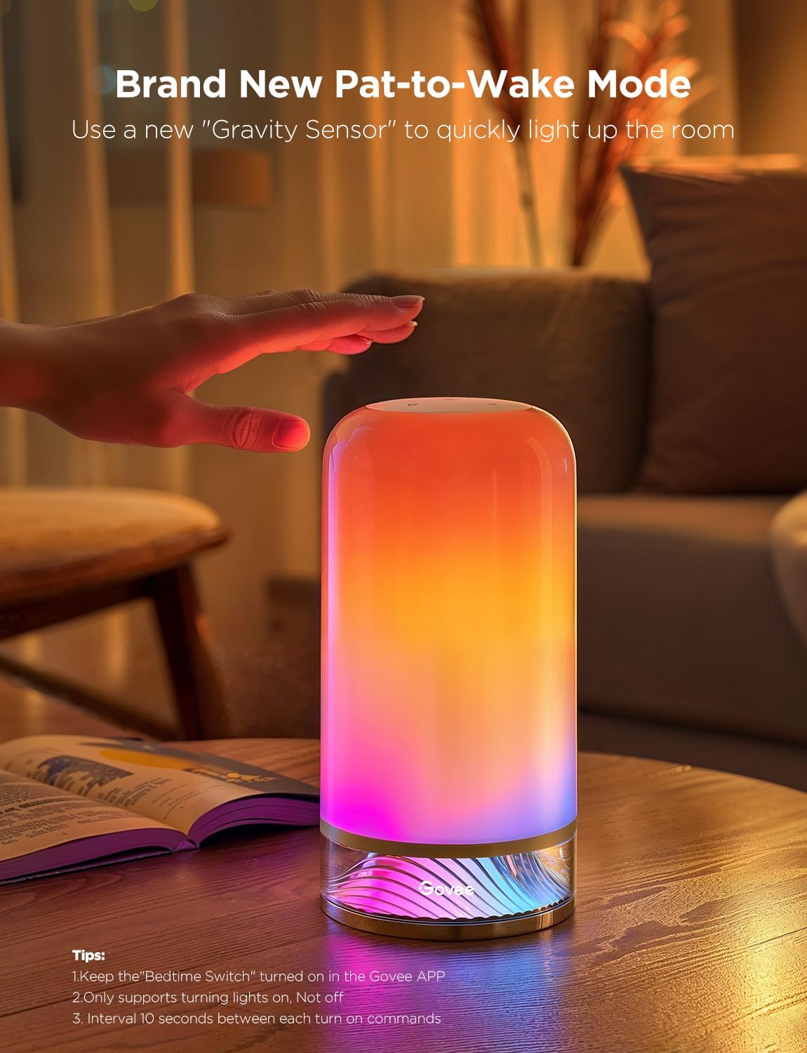 govee rgbic smart table lamp 2, touch bedside showing dimensions