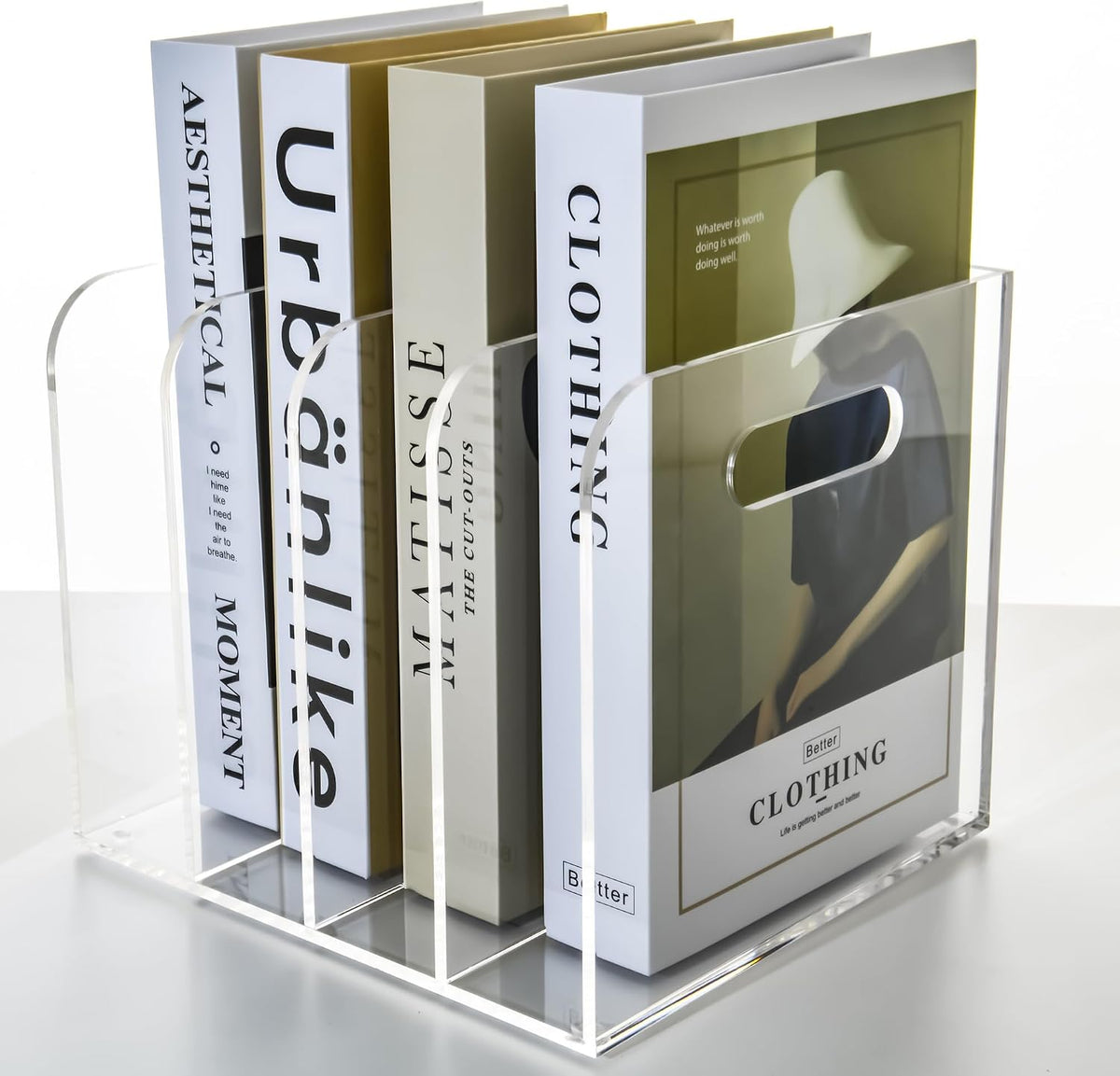 4 Vertical Compartments File Holder, Clear Acrylic Desk Organizer and Storage...