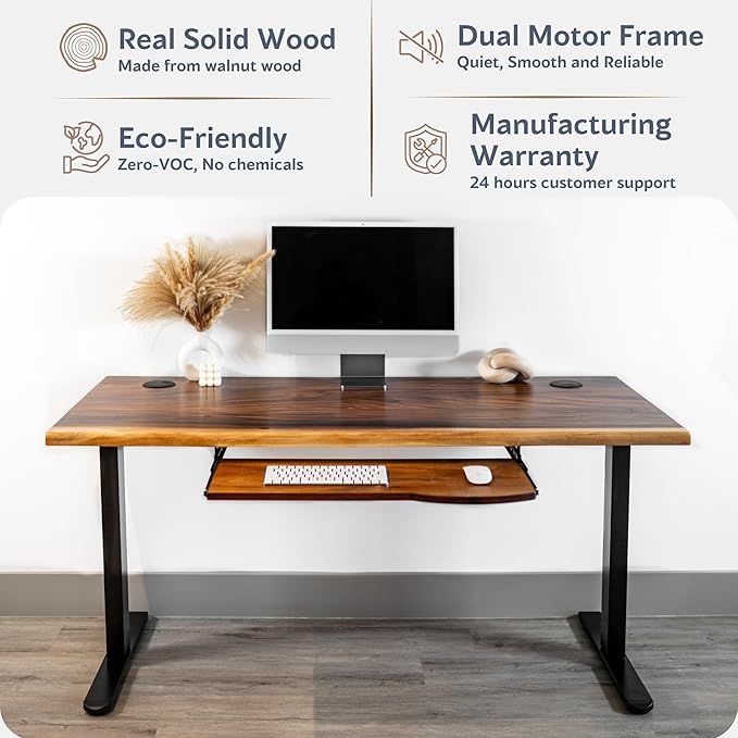 Standing Desk with Keyboard Tray – Walnut Solid Wood Desk, Natural Live Edge - Image 4