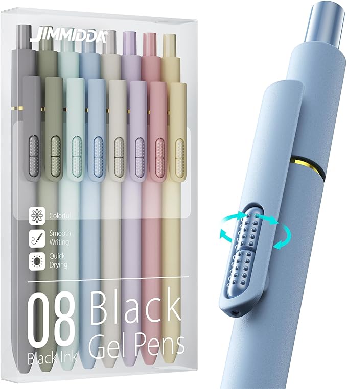 JIMMIDDA 8Pcs Black Gel Pens by JIMMIDDA