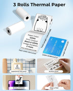 Memoking T02 Paper, White Thermal Sticker Paper, 50mmx3.5m, 3 Rolls | Compatible with T02/M02/T02 Pro/Q02E/M02X Mini Printer, Sticker Paper for Study, Photos, Journal, Texts, 2 Year Adhesive