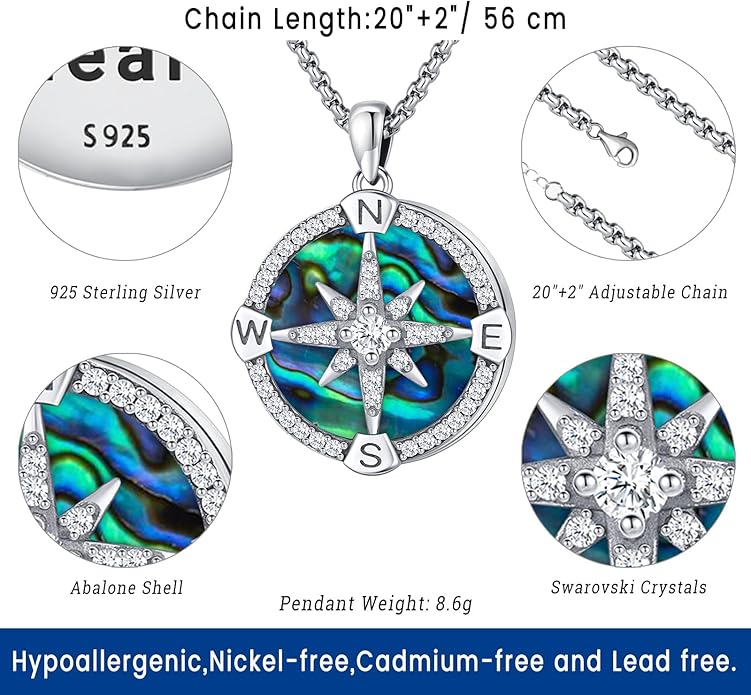 Compass Necklace for Women Men 925 Sterling Silver Pendant Urn Necklaces for - Image 3