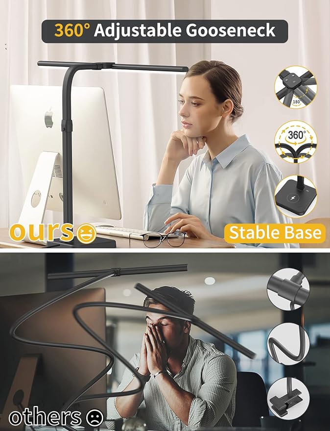AKRRYR LED Desk Lamp for Home Office, Double Head 24W - Image 7