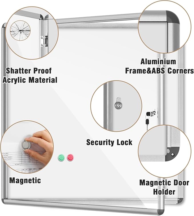 Mifuro 38"x38" Enclosed Bulletin Board, Lockable Weather-Resistant Aluminum - Image 3
