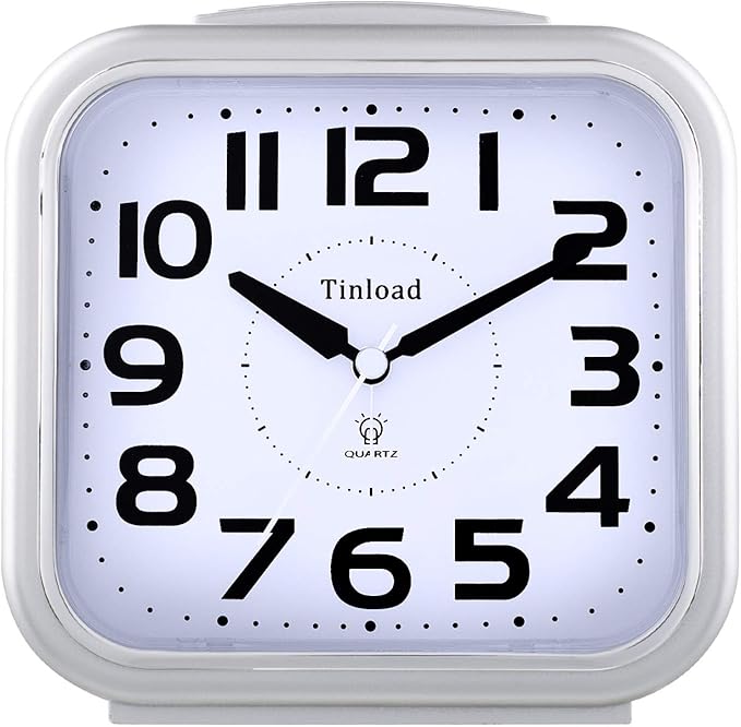 Tinload 5.5" Large Analog Alarm Clock Silent Non Ticking, Gentle Wake, Beep by Tinload
