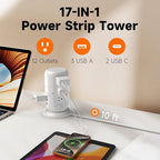 Tower Power Strip with 12 Outlets and 5 USB Ports, Flat Extension Cord 10 Ft - Image 2