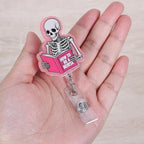 How to Be A Nurse Funny Skeleton Book Nurse Badge Reel, Cute Pink Radiology - Image 4