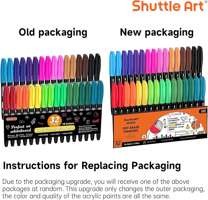 Shuttle Art Dry Erase Markers, 32 Pack 16 Colors Whiteboard Markers, Fine Tip - Image 4