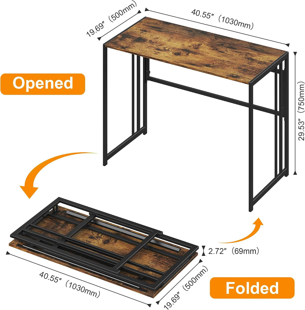 40" Folding Computer Desk No Assembly Needed Foldable Table for Small Space | Small Folding Table for Home Office, Study, Writing, Gaming, Compact RV Living, Camping, Sturdy and Easy Carry, Versatile