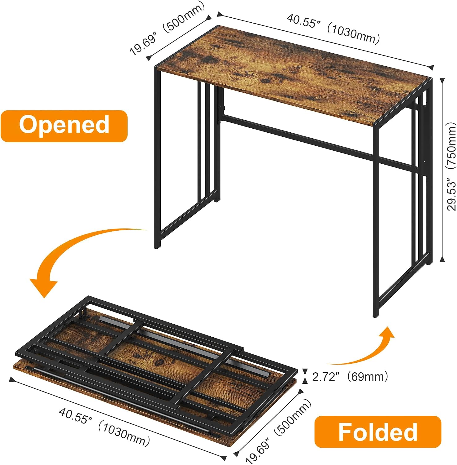 40" Folding Computer Desk No Assembly Needed Foldable Table for Small Space | Small Folding Table for Home Office, Study, Writing, Gaming, Compact RV Living, Camping, Sturdy and Easy Carry, Versatile