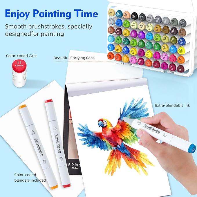 HOMSAILMO-60 Color Alcohol Marker Painting Set, Chisel and Exquisite Double - Image 7