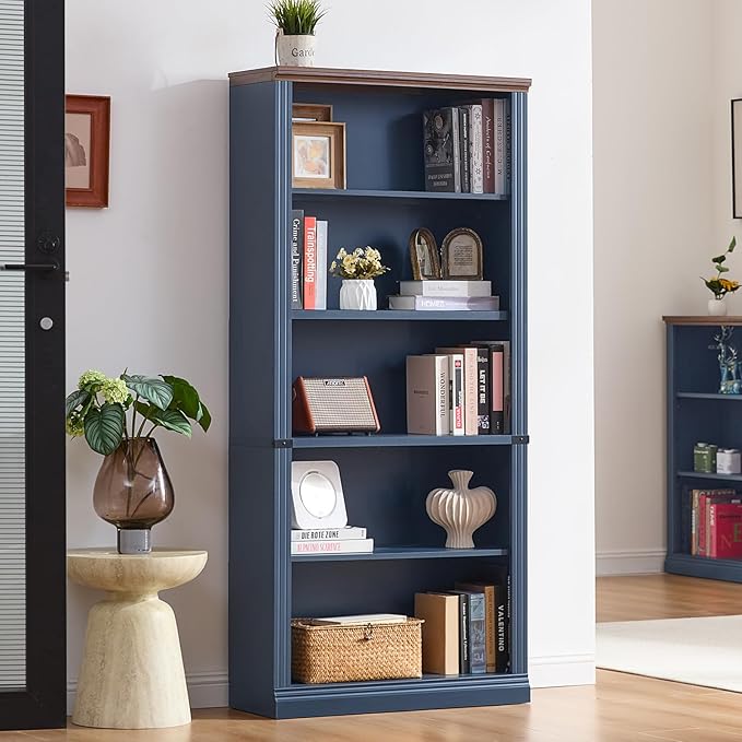RWYHG 70" Blue Tall Bookshelf Set of 2, 5-Tier Thick Wooden Book Shelf - Image 8