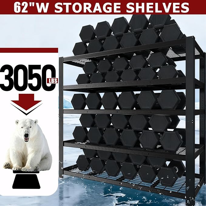 ZEUKMXOO 62" W 3050LBS Storage Shelves Unit, 5 Tier Heavy Duty Metal Shelving - Image 4