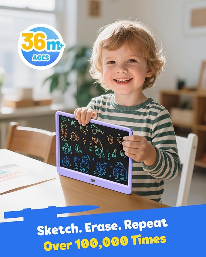 TEKFUN LCD Writing Tablet Doodle Board, 12inch Colorful Drawing Travel - Image 2