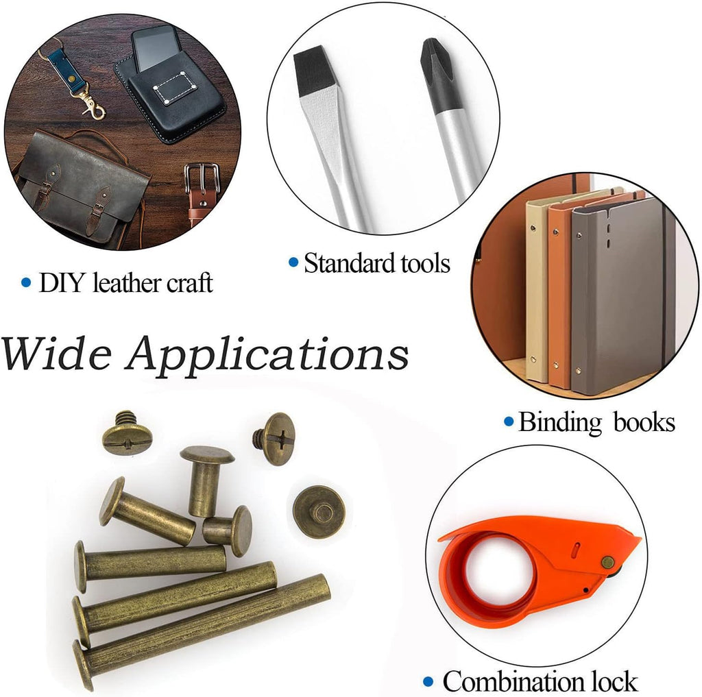 100 Pcs (50 Pair) Bronze Phillips Chicago Binding Screws Assorted Kits,6 Sizes of Flat Head Rivet Hollow Binding Screws Posts, for Leather Saddles Purses Belt Repair（M5 x 5/10/15/25/35/45）
