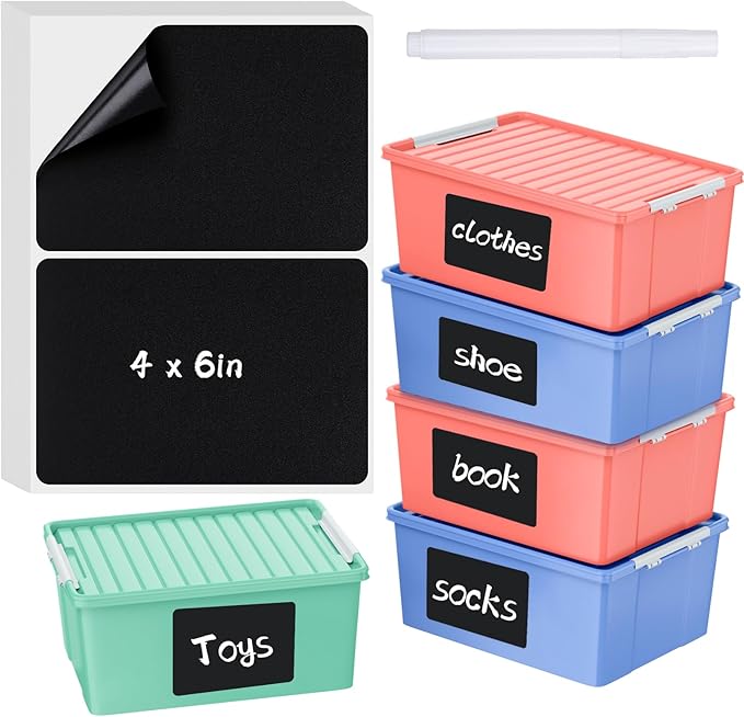 100 Pcs Labels for Storage Bins, 6 x 4 inch Black Large Label Stickers by Thboxes