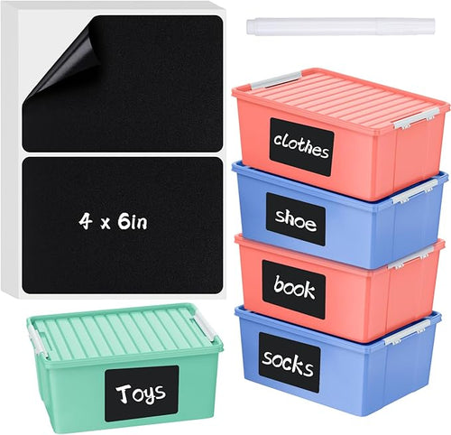 100 Pcs Labels for Storage Bins, 6 x 4 inch Black Large Label Stickers by Thboxes