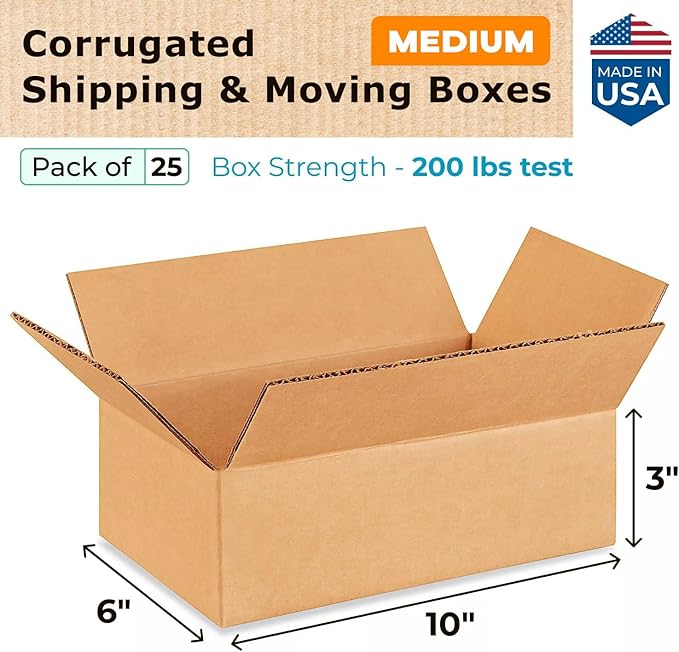 Medium Moving & Shipping Boxes 10"L x 6"W x 3"H, Made in USA - Image 2