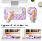 Ospelelf Keyboard Wrist Rest and Mouse Pad Set, Ergonomic Memory Foam Wrist Support, Aesthetic Desk Accessories for Office, Home & Gaming, Relief for Carpal Tunnel & Wrist Pain, Purple Floral