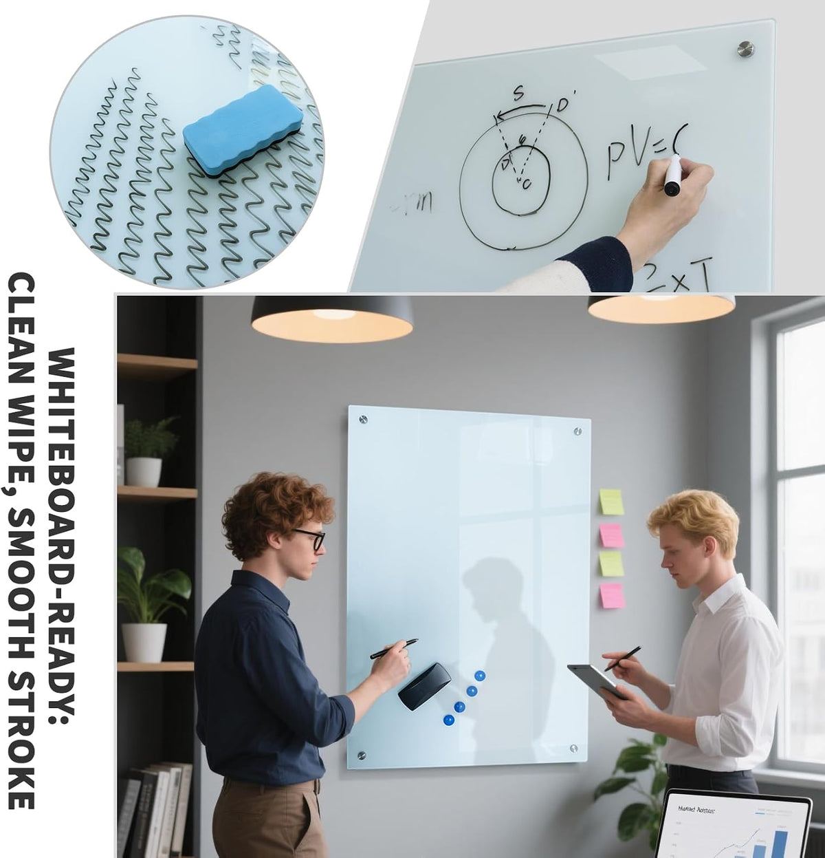 36x24 Magnetic Glass Dry Erase Board, Frameless Glass Whiteboard for Wall