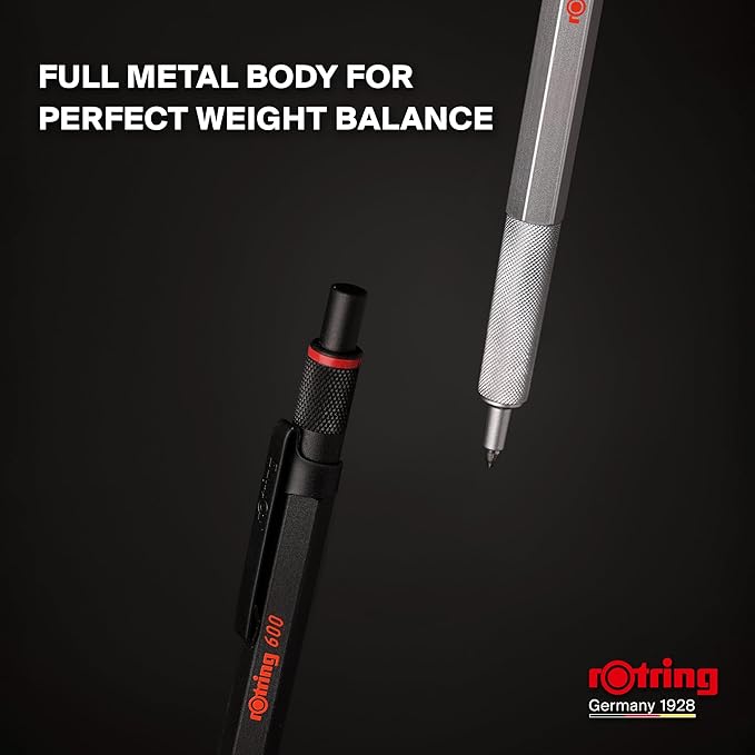 Rotring 600 Gel Pen | 0.55 mm | Black Ink | Silver Metal Body Pen | Non-Slip - Image 3