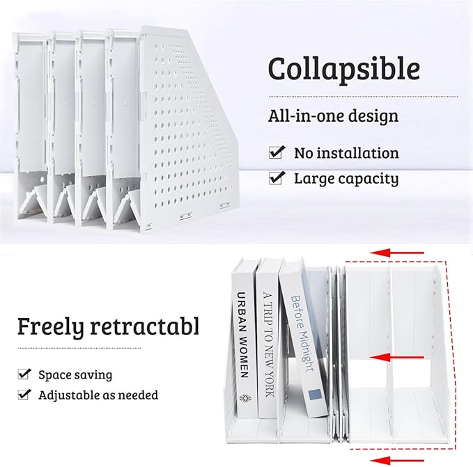 SAYEEC Collapsible Magazine Holder Plastic Desktop 4 Compartment File Desk - Image 3