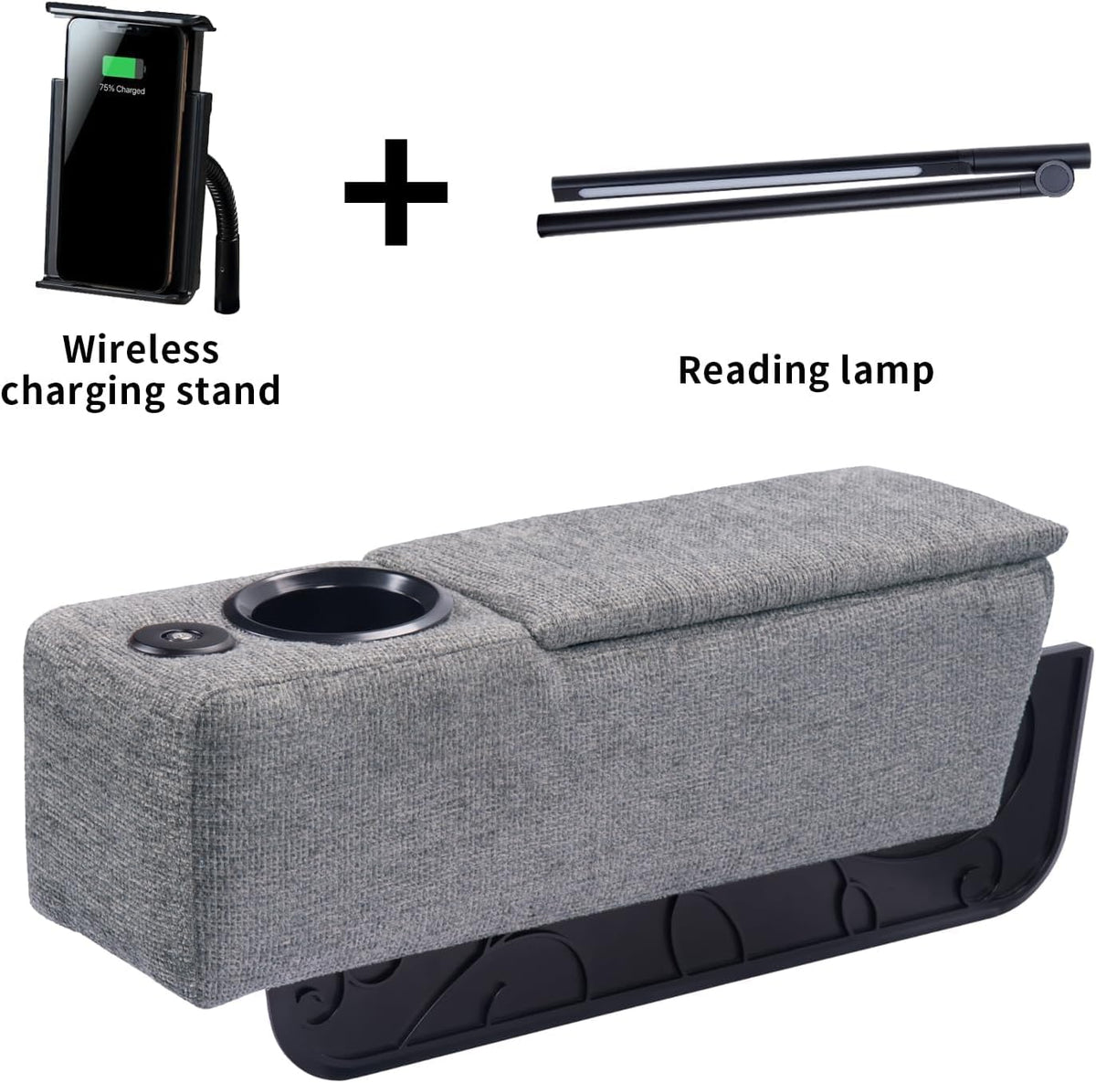 Multifunctional Sofa Armrest, Couch Armrest with Wireless Charge Stand, Removable Couch Caddy with Storage,Including LED Reading Light