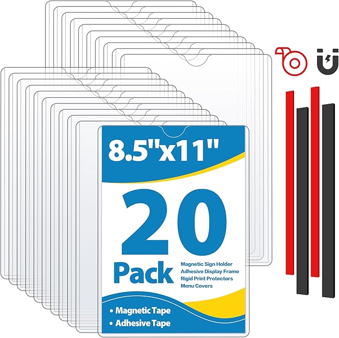 20 Pack Wall Sign Holder 8.5x11 Magnetic Plastic Sign Holder by VAIIGO